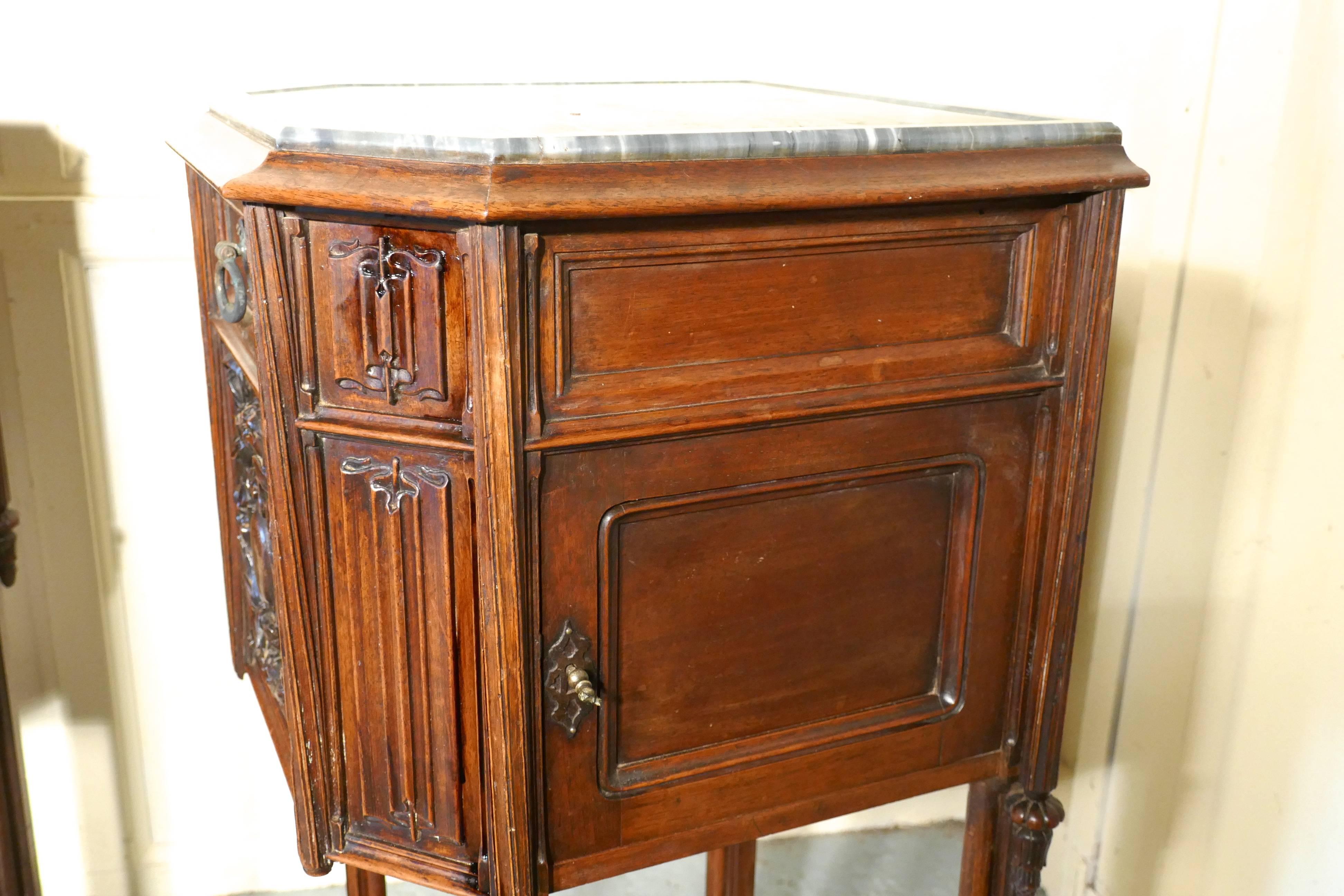 Pair of French 19th Century Gothic Oak Bedside Cupboards 4