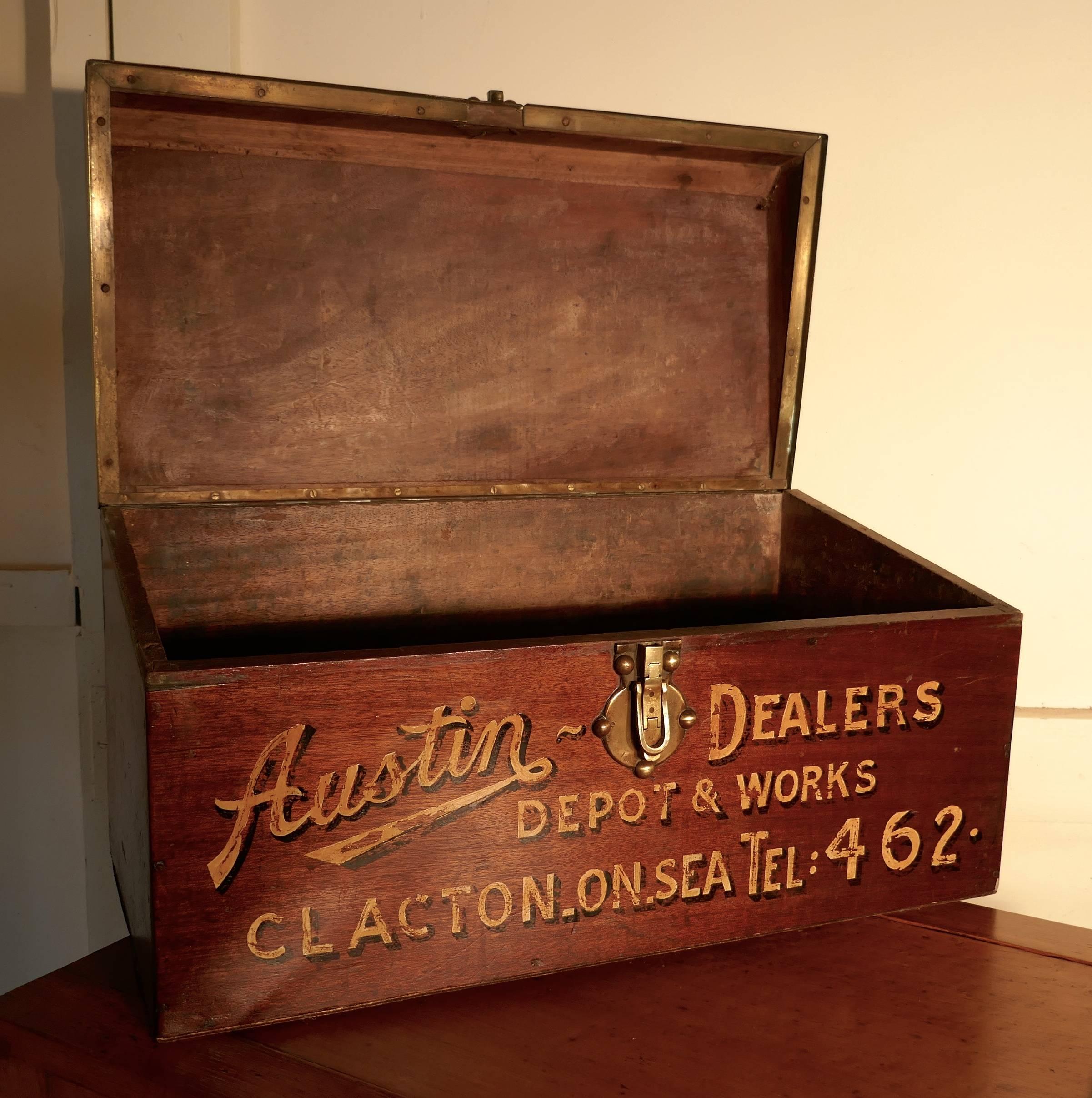 Mahogany automobile running board tool box for vintage car

This is a very rare mahogany tool box, which would have been strapped to the running board of a Vintage car. 
This is a very strong box with a curved design and brass fittings, it is in