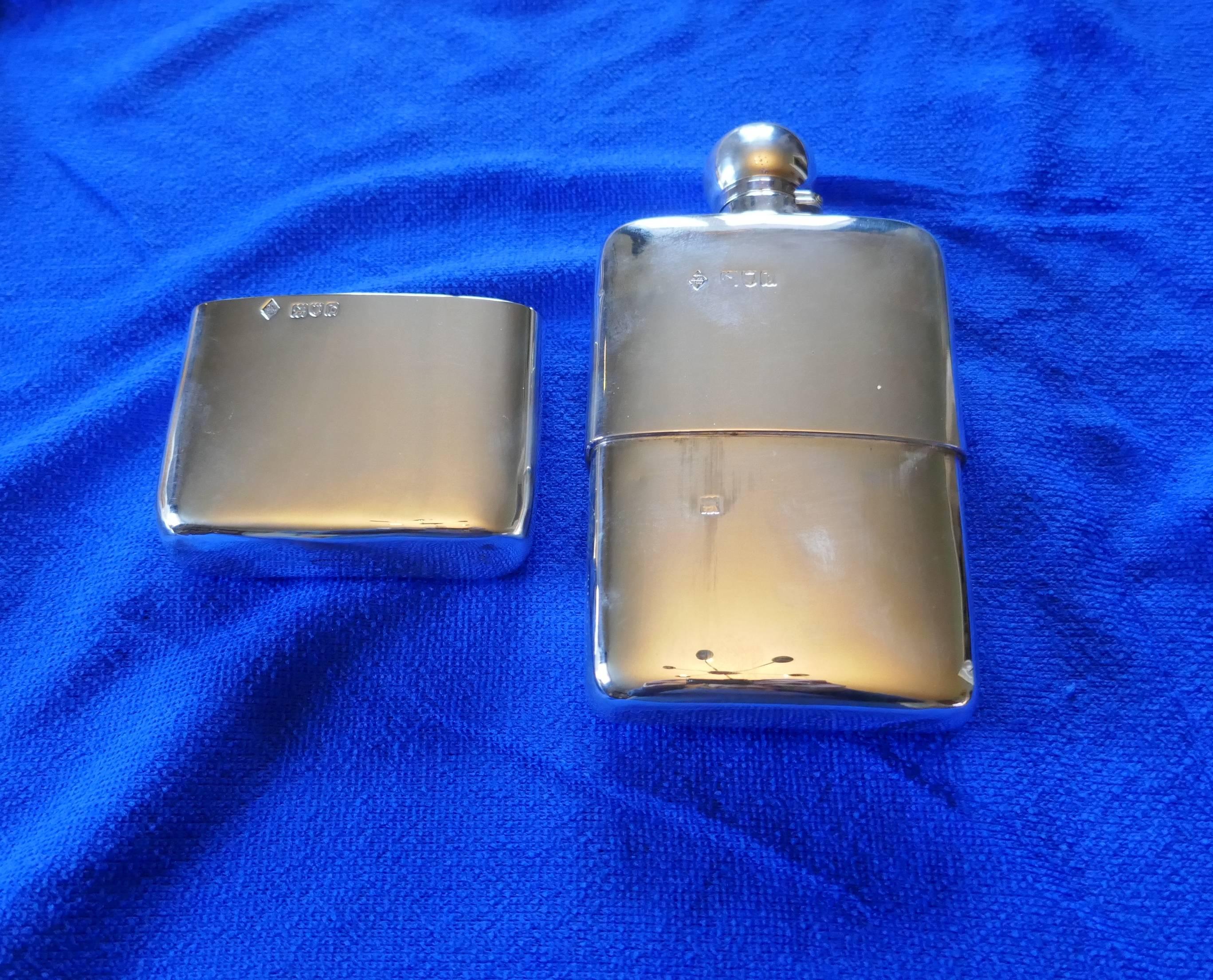 English Solid Silver Hall Marked Brandy Flask and Cup by Mappin Brothers, 1897 For Sale