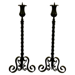 A Large Pair of Wrought Iron Candle Sticks or Torchère  b