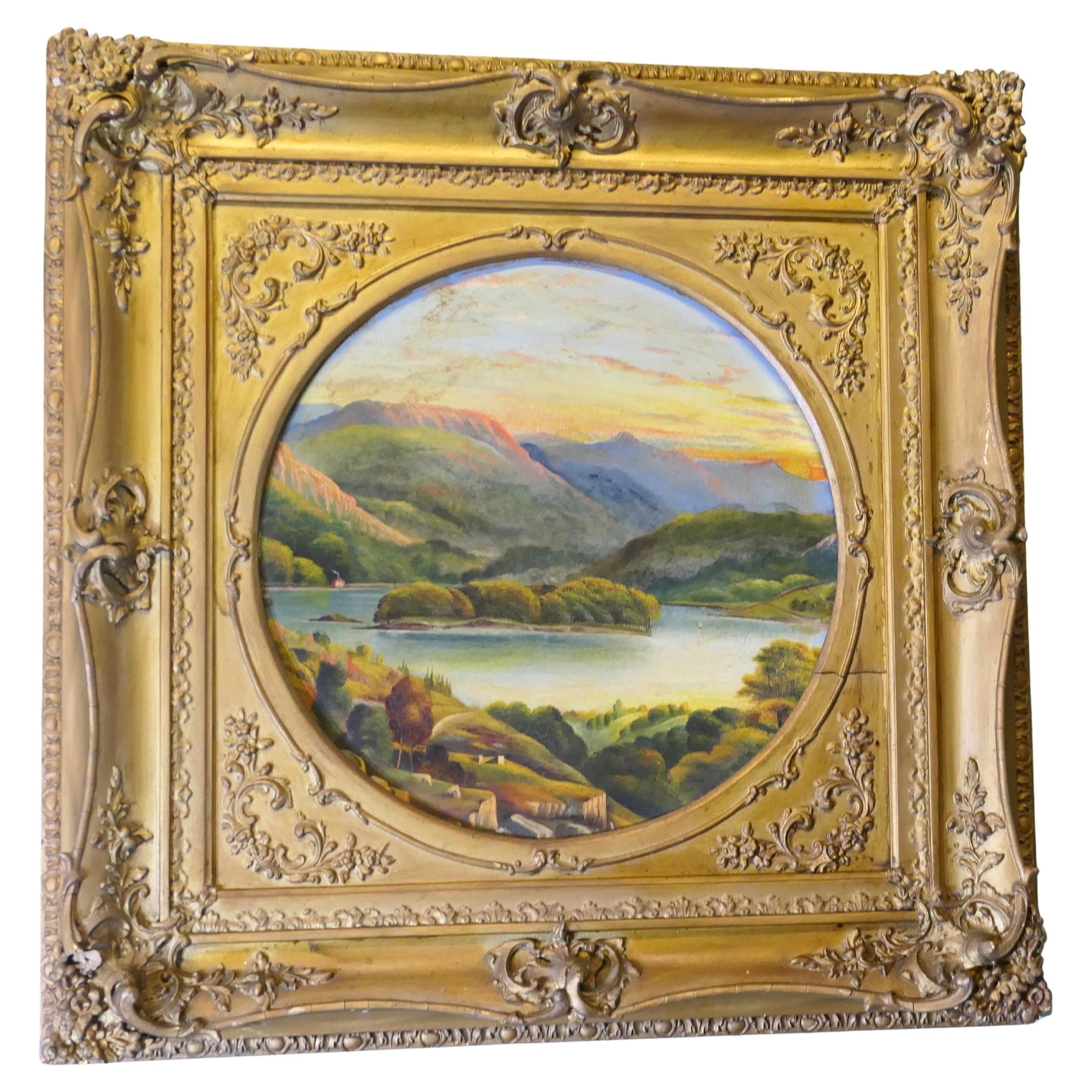 Unsigned Victorian Landscape in a Large Square Frame A superb decorators piece For Sale