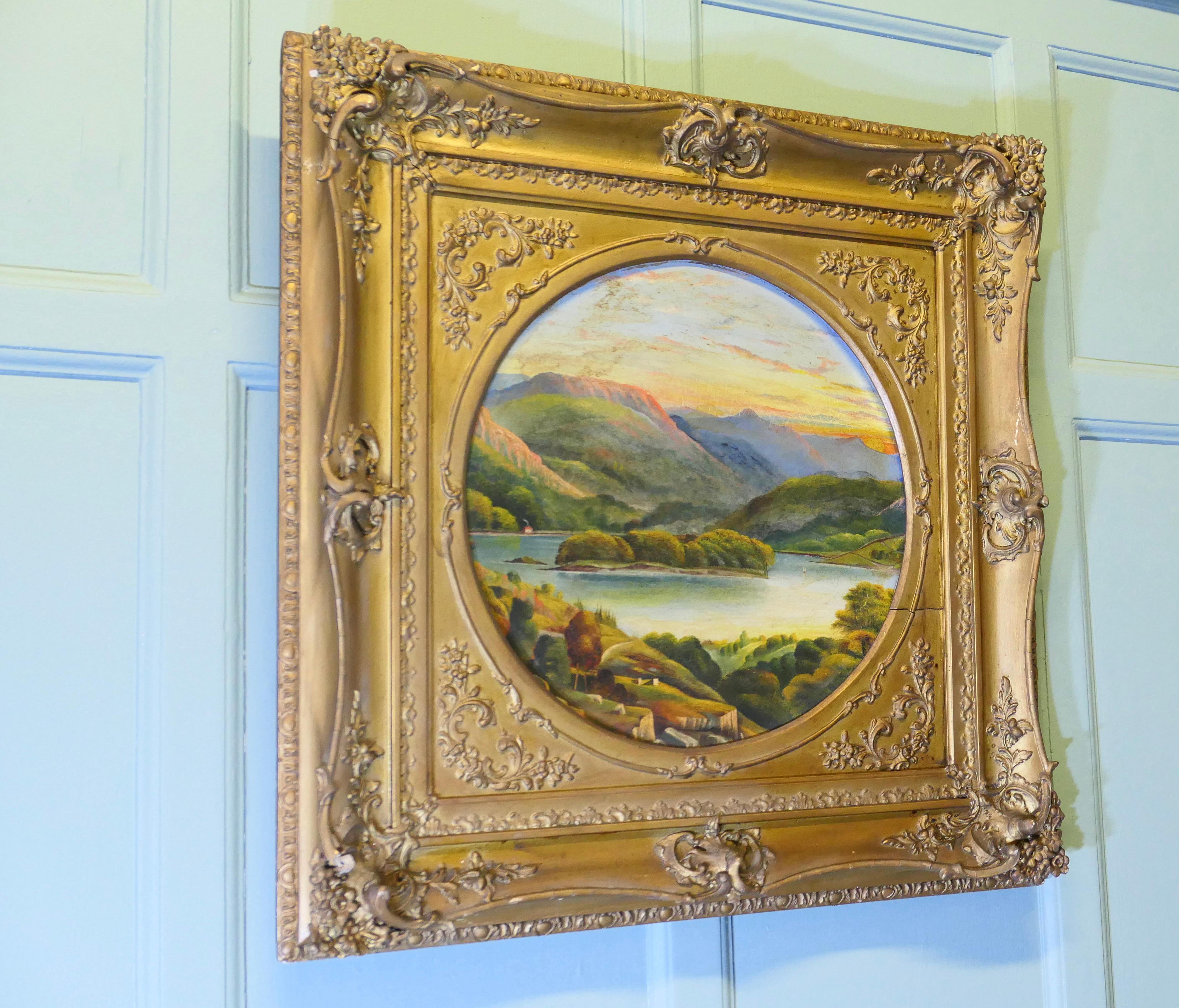 Unsigned Victorian Landscape in a Large Square Frame A superb decorators piece For Sale 1