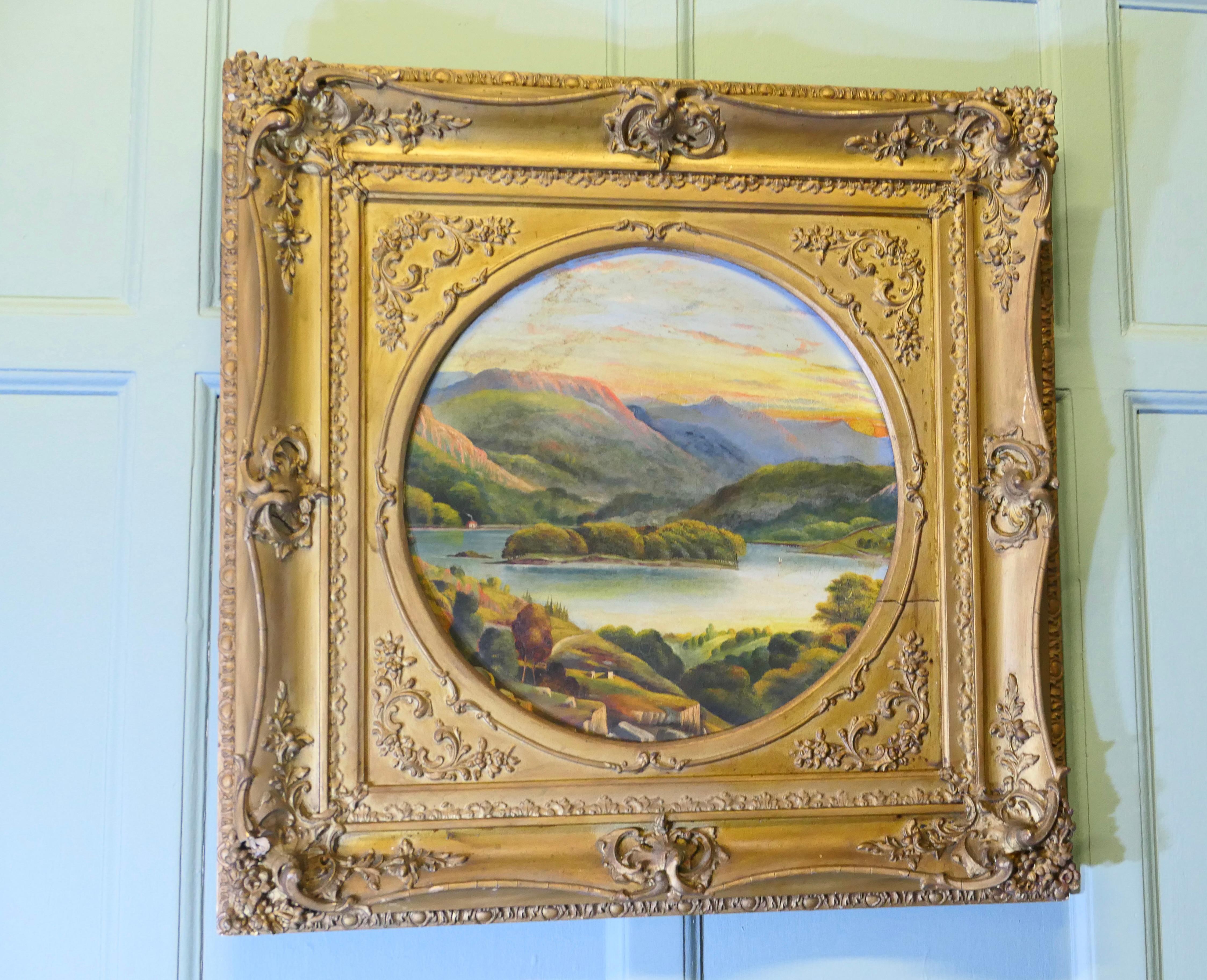 Unsigned Victorian Landscape in a Large Square Frame A superb decorators piece For Sale 2
