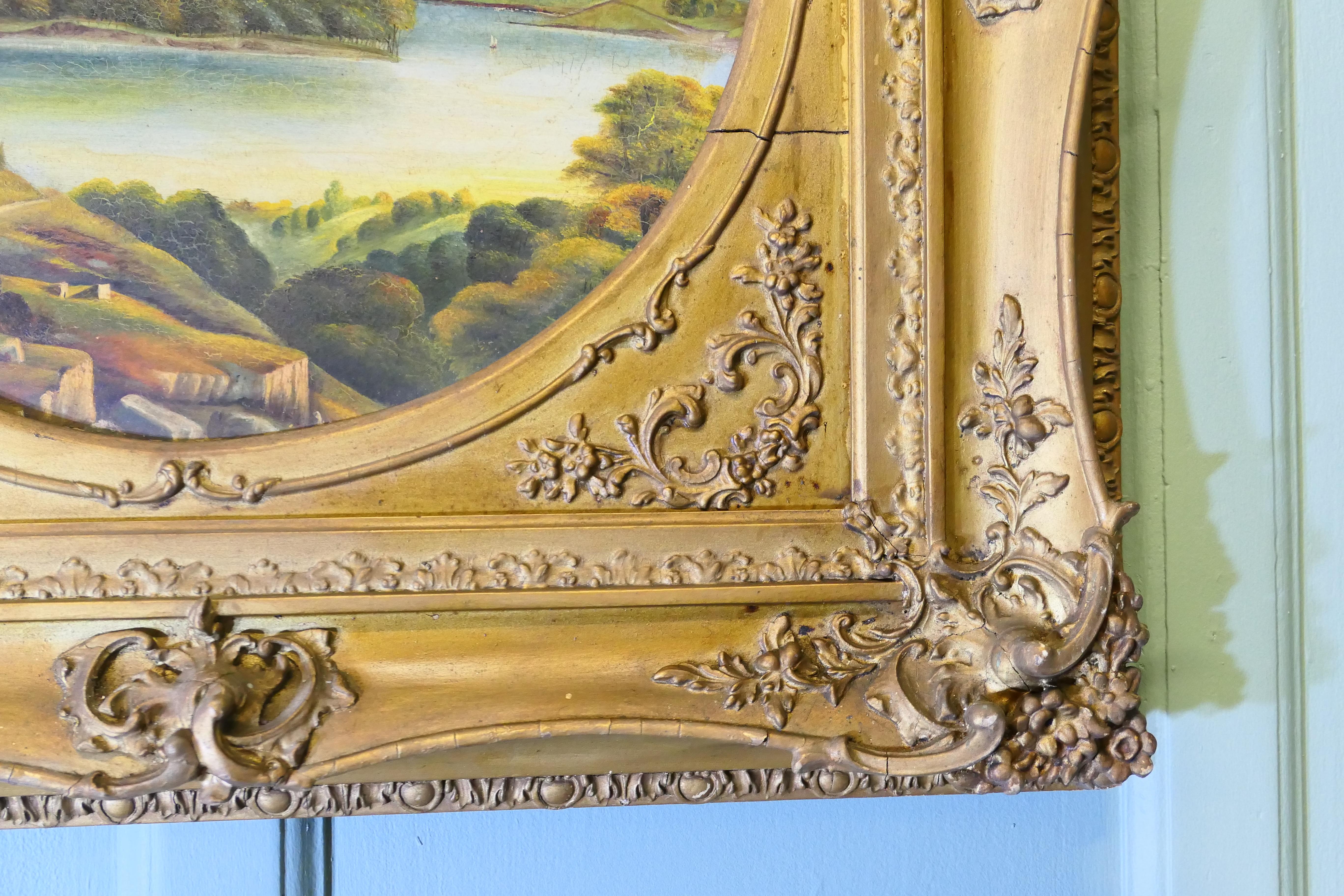Giltwood Unsigned Victorian Landscape in a Large Square Frame A superb decorators piece For Sale