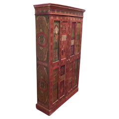 Antique Tall Indian Folk Art Painted 5Ft Shelved Cupboard   This is a superb piece