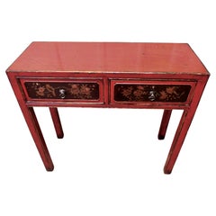 Antique Oriental Red Lacquered Side Table or Reception Table