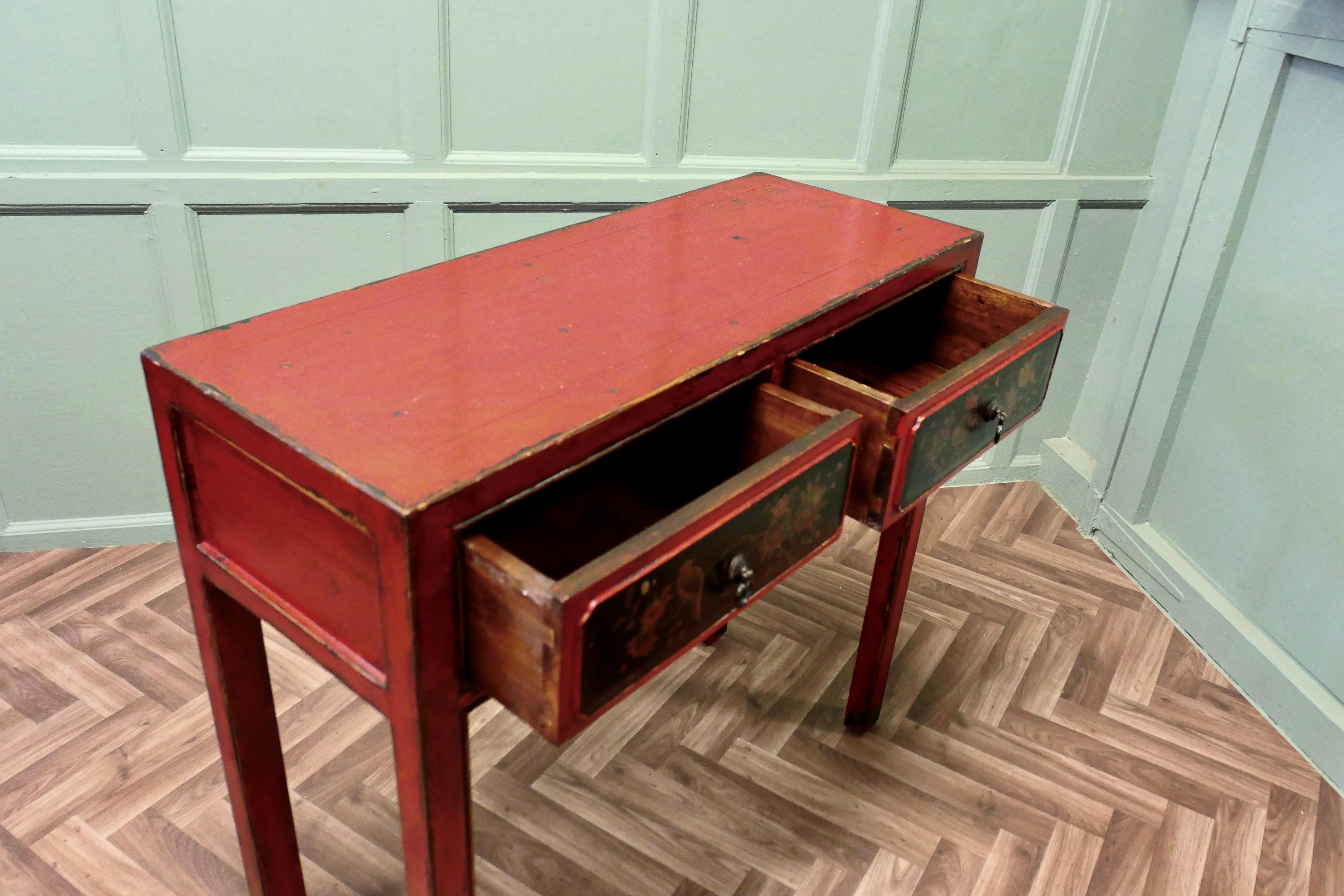 Oriental Red Lacquered Side Table or Reception Table For Sale 1