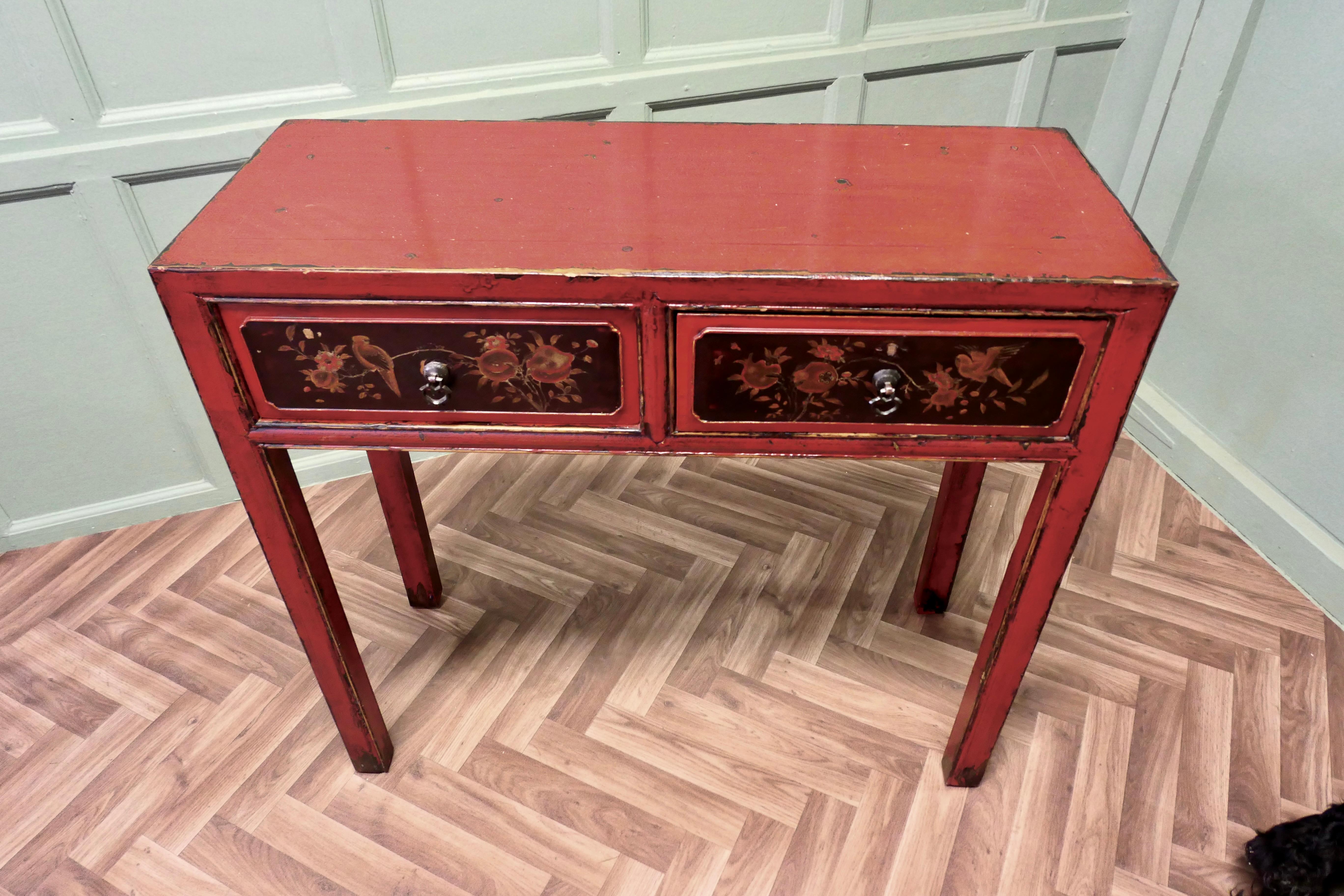 Chinoiserie Oriental Red Lacquered Side Table or Reception Table For Sale