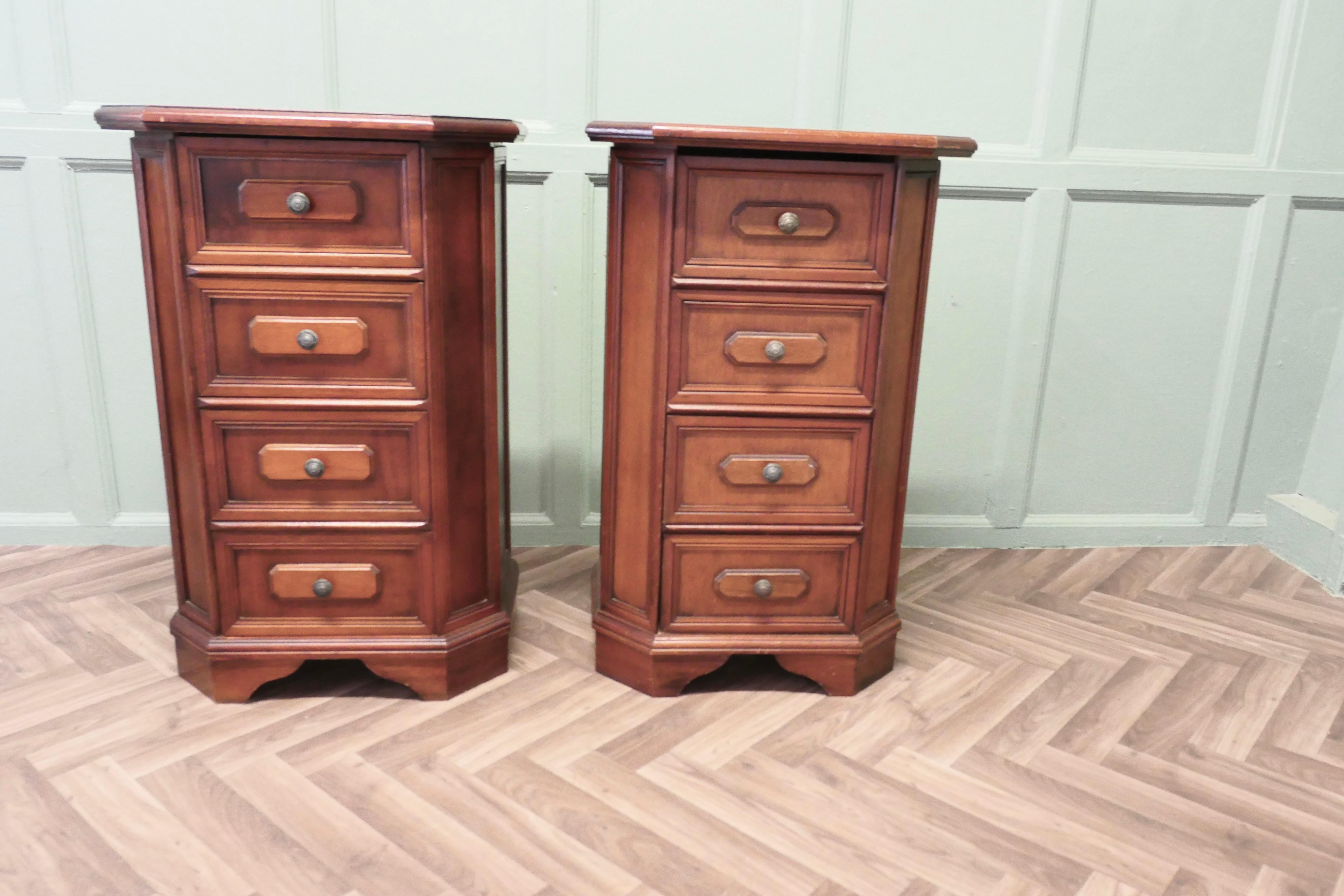 A Pair of Arts and Crafts Style 4 Drawer Chest of Drawers, Night Tables
These are wonderful little chests, they each have 4 drawers the drawers run very smoothly and they each stand on a small shaped plinth with attractive mouldings to the drawer