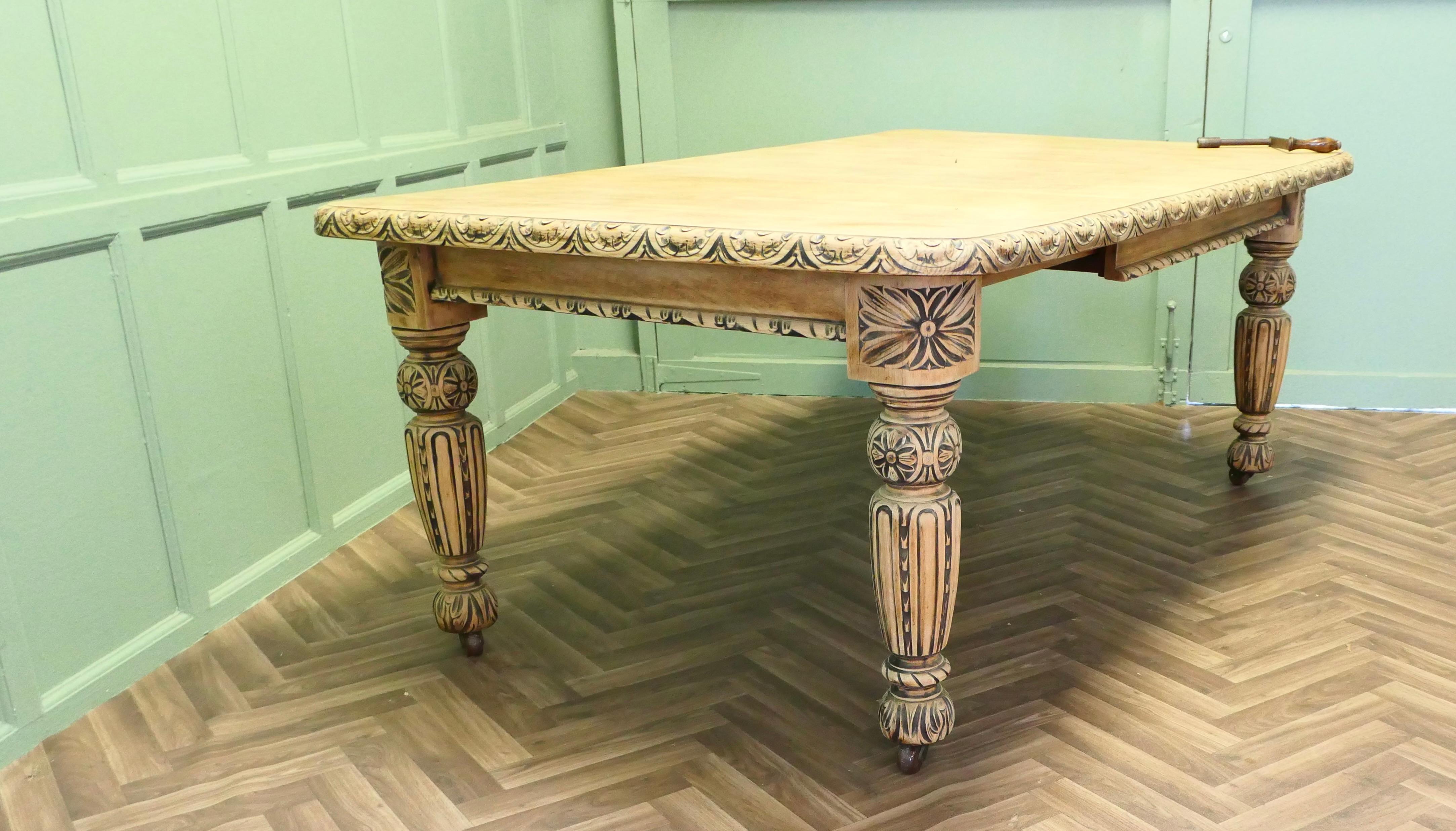Bleached Oak Gothic Style Extending Dining Table This is a very sturdy table For Sale 3