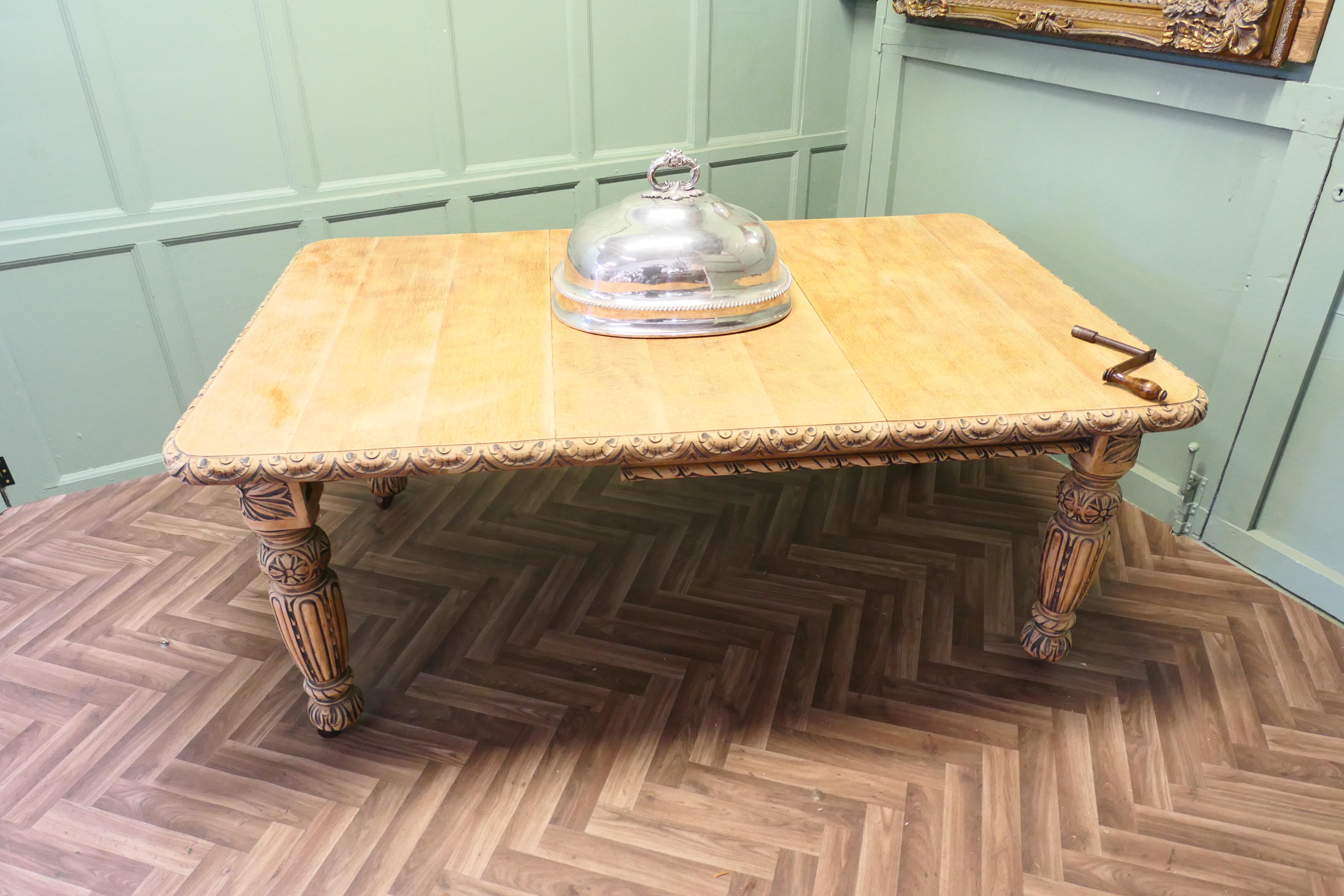 Bleached Oak Gothic Style Extending Dining Table This is a very sturdy table For Sale 2
