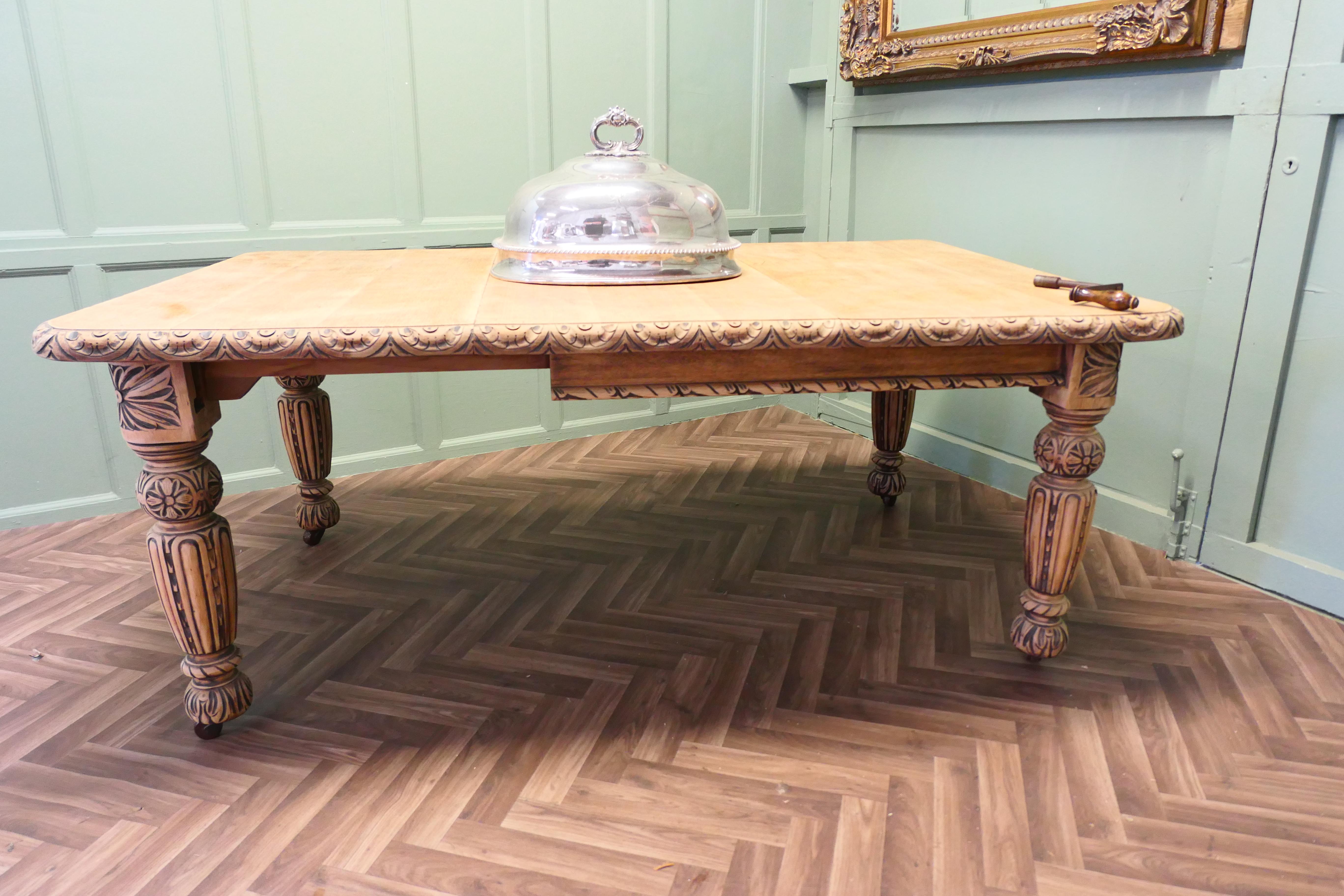 Bleached Oak Gothic Style Extending Dining Table This is a very sturdy table For Sale 1