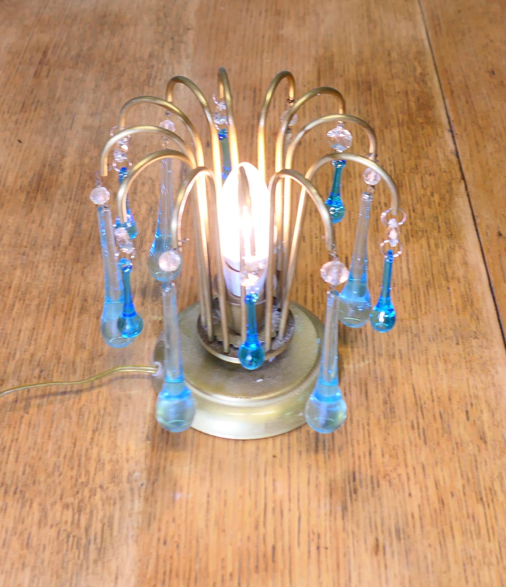 Early 20th Century Turquoise Tear Drop Lustre Bed Side Lamp  A charming atmospheric little piece For Sale