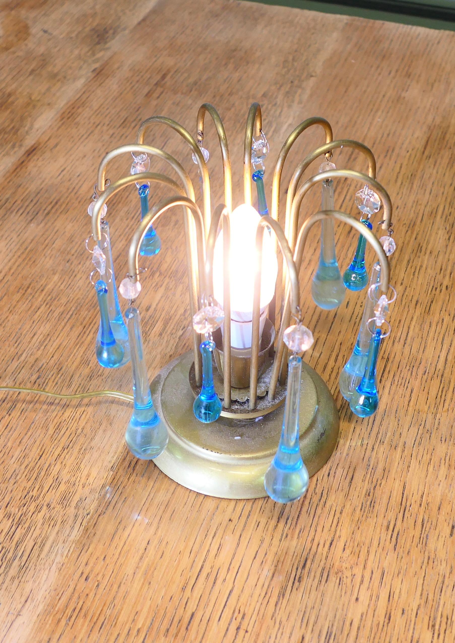 Belle Époque Turquoise Tear Drop Lustre Bed Side Lamp  A charming atmospheric little piece For Sale