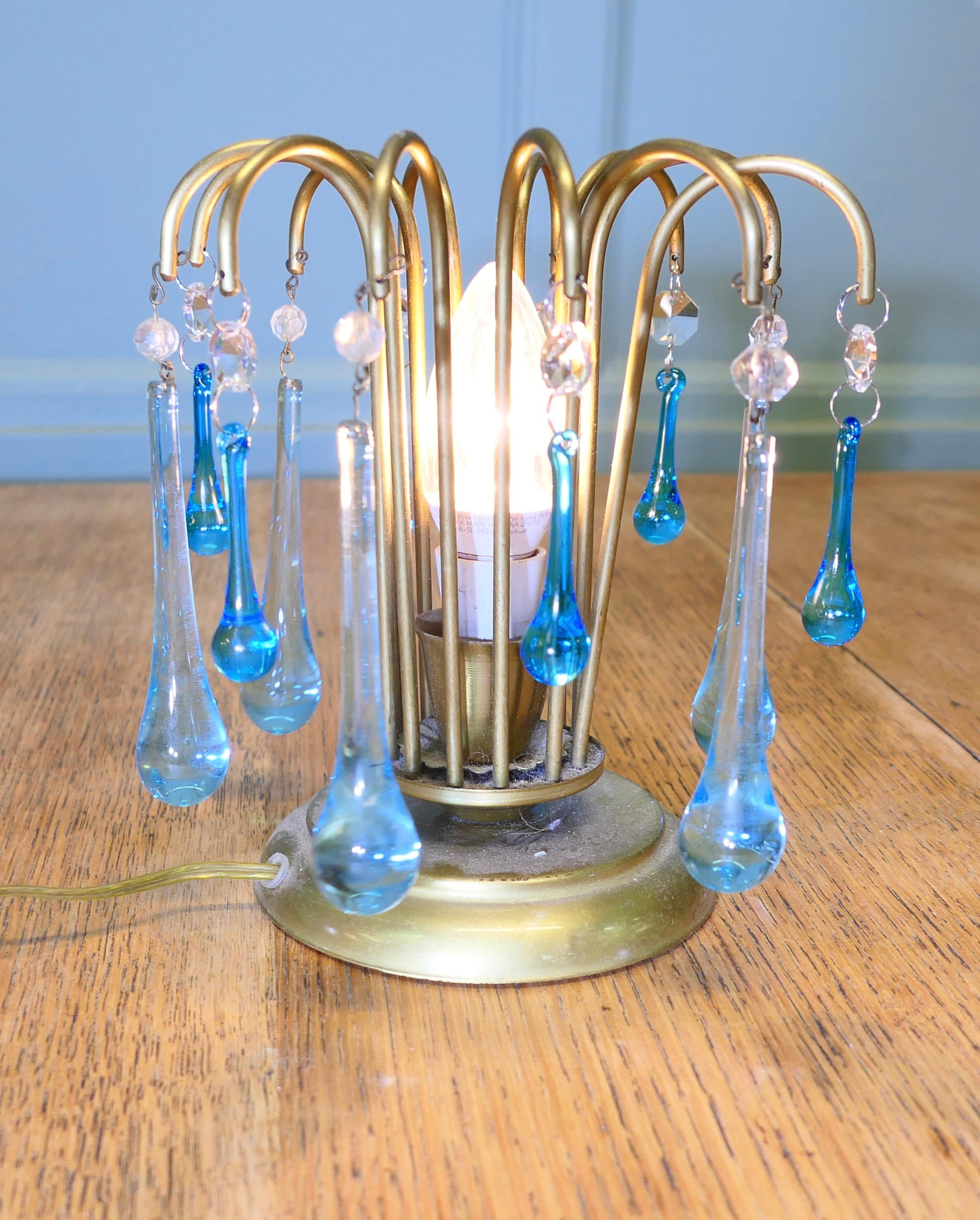 Art Glass Turquoise Tear Drop Lustre Bed Side Lamp  A charming atmospheric little piece For Sale