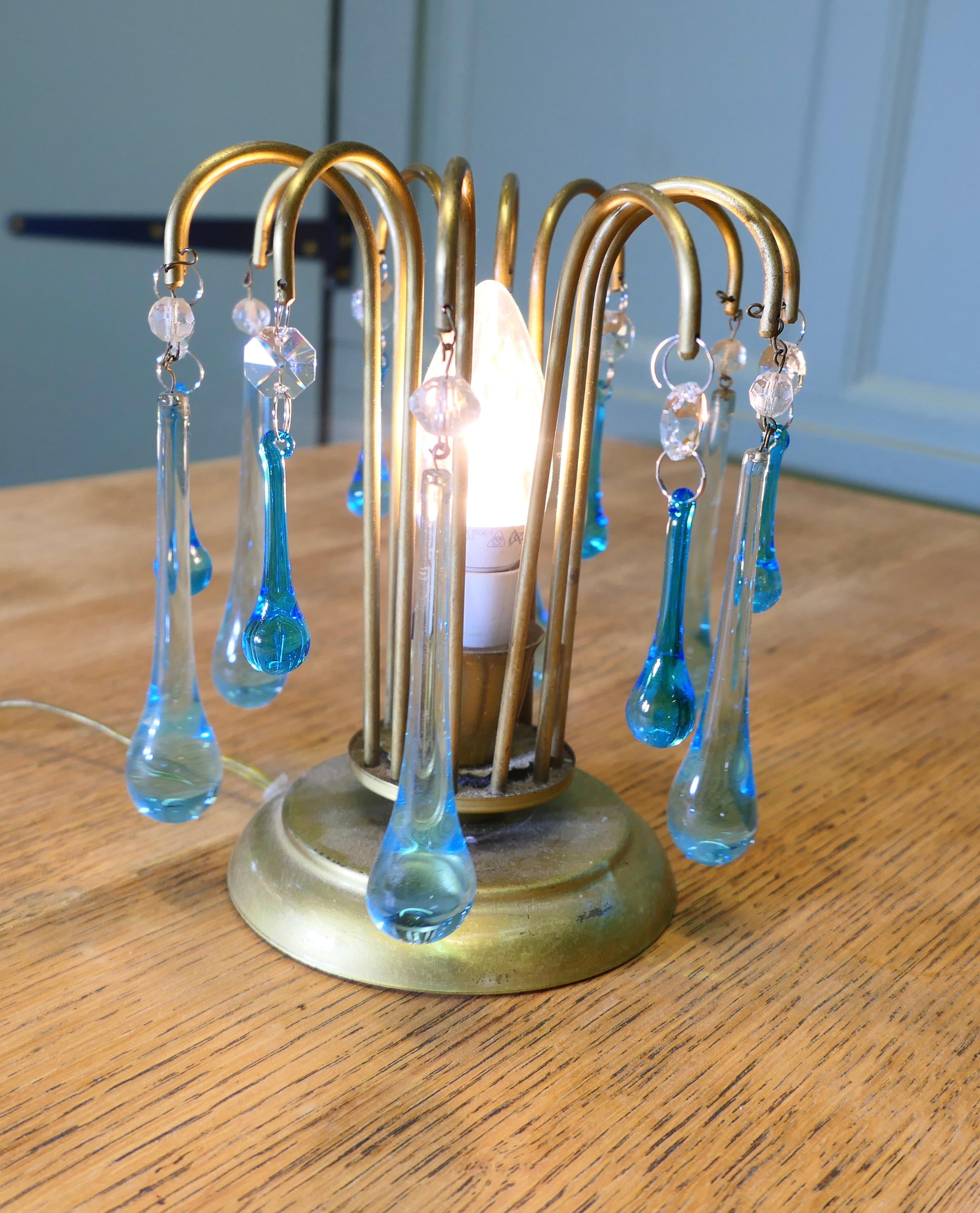 Turquoise Tear Drop Lustre Bed Side Lamp  A charming atmospheric little piece In Good Condition For Sale In Godshill, Isle of Wight