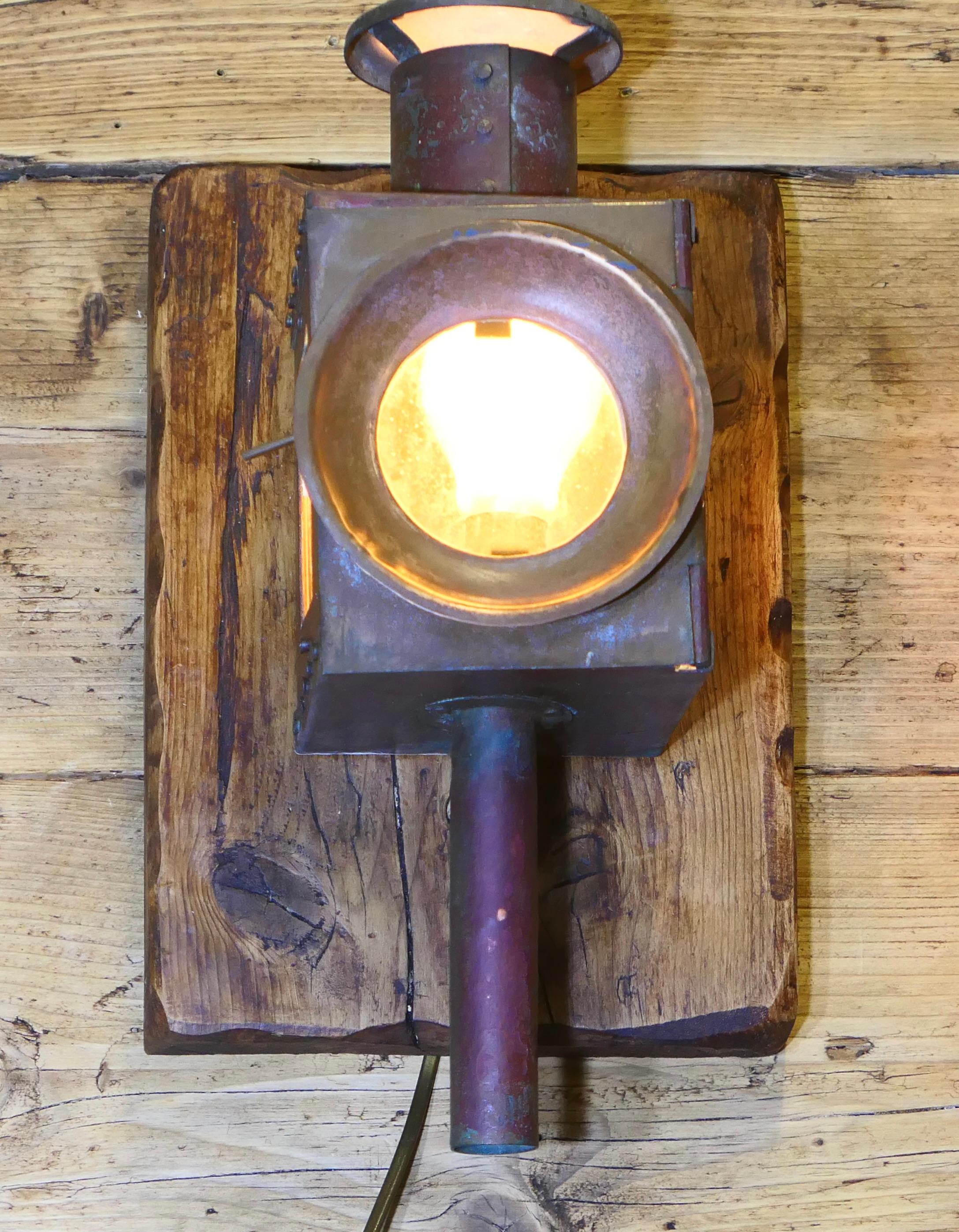 Industrial A Superb Pair of Copper and Iron Railway Carriage Lamps 2 Large pieces For Sale