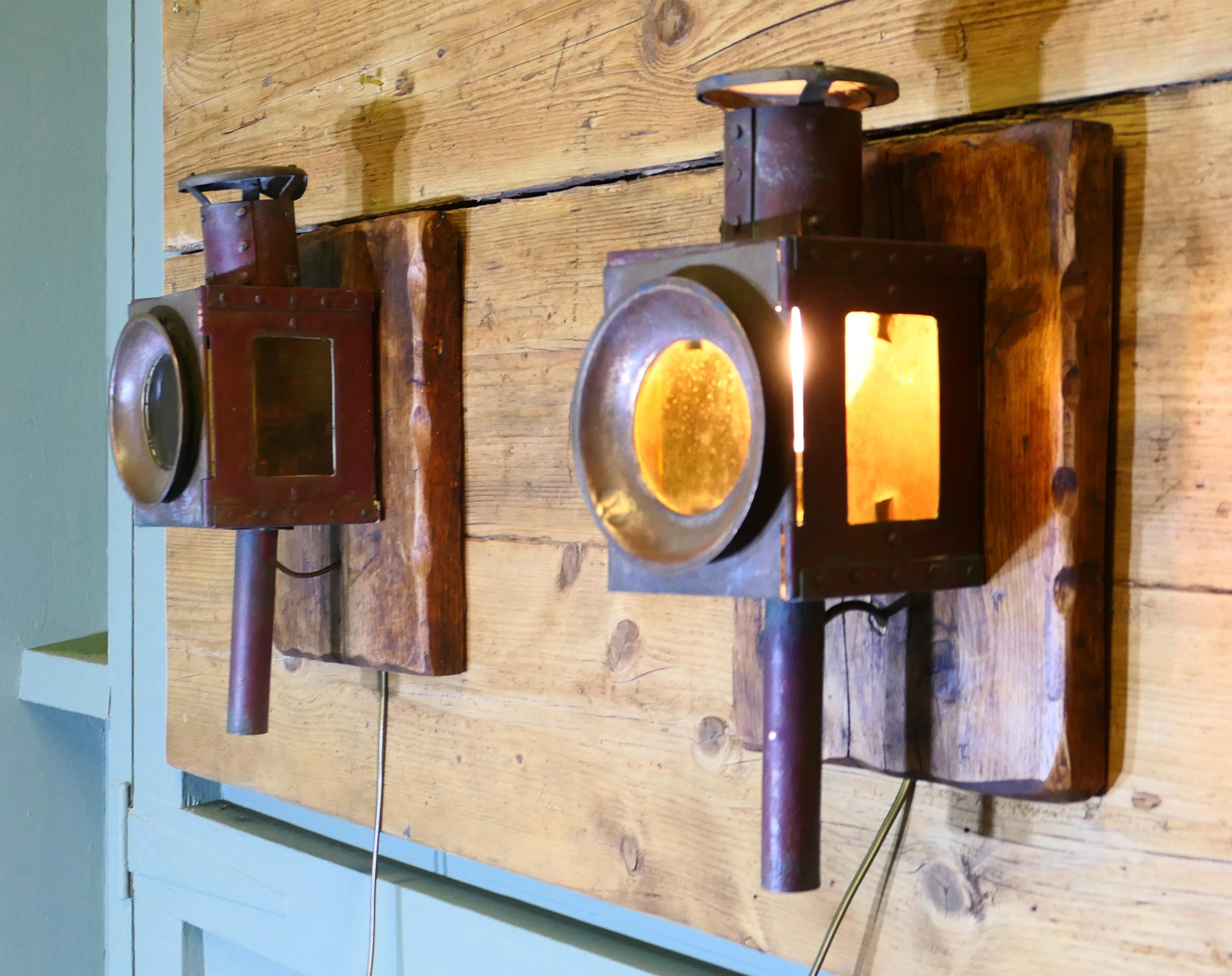 A Superb Pair of Copper and Iron Railway Carriage Lamps 2 Large pieces For Sale 1