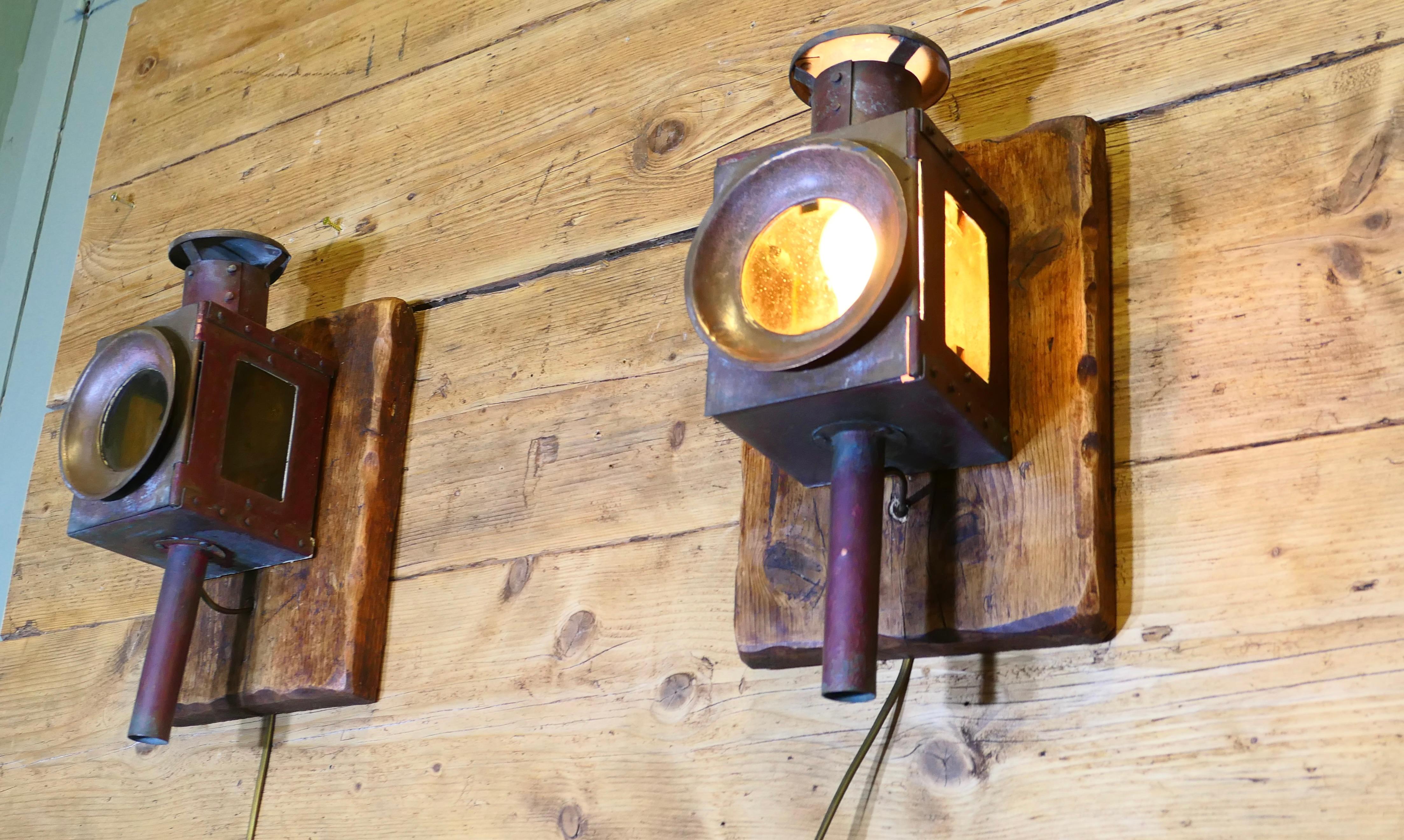 A Superb Pair of Copper and Iron Railway Carriage Lamps 2 Large pieces For Sale 2