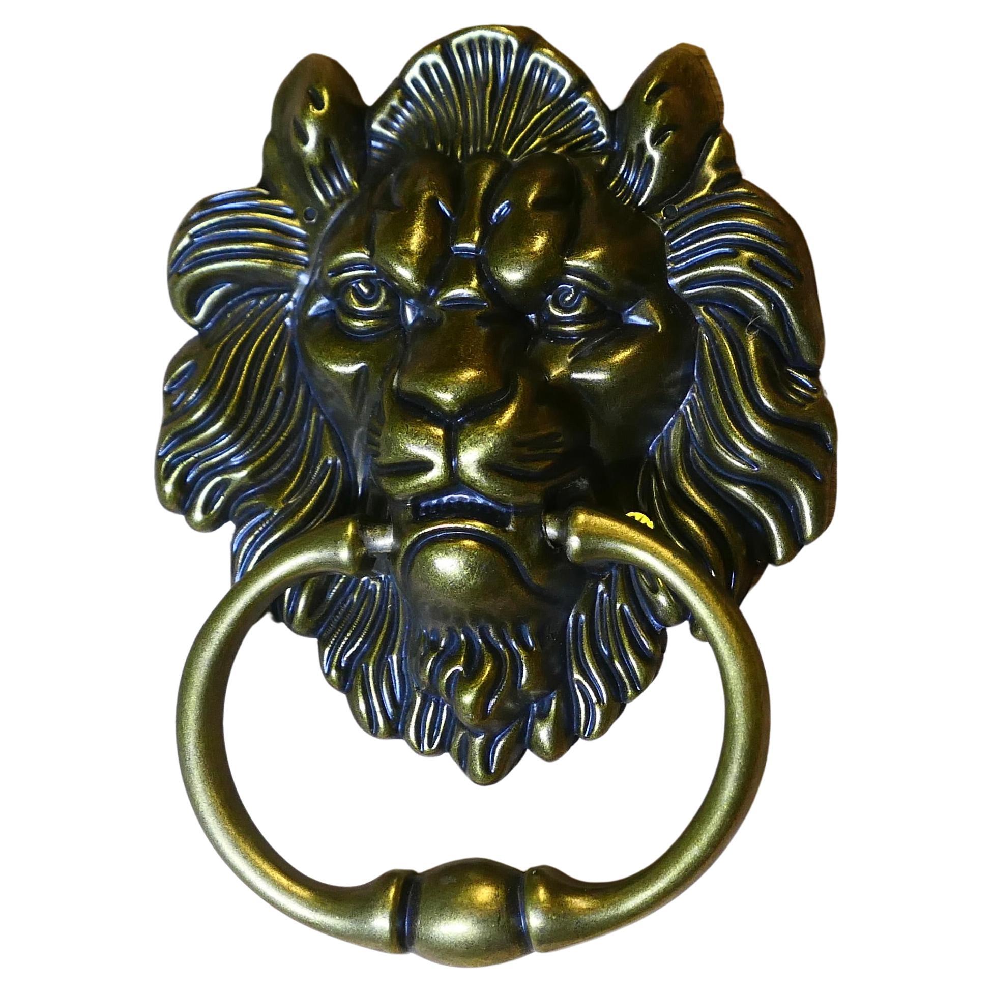 Gothic Lion’s Mask Brass Door Knocker   This is a good looking door knocker For Sale