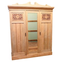 Antique Victorian Ash Arts & Crafts Tripple Wardrobe Compactum