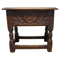 A 19th C Oak Joint Coffin Stool, Occasional Table, Sewing Box