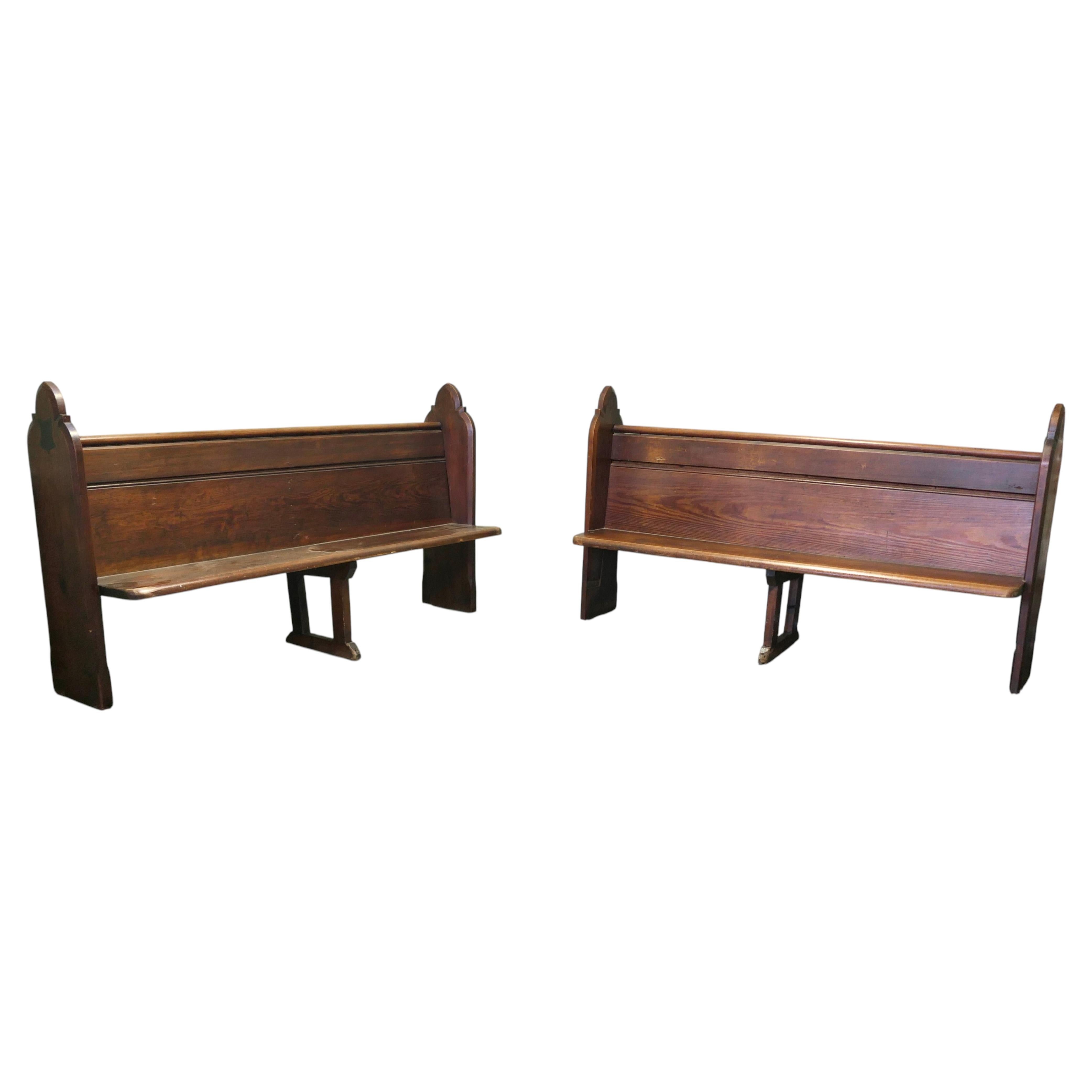 2 panche da chiesa in pino Pitch Pine in stile Arts and Crafts in vendita