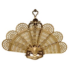 French Folding Brass Fire Screen Peacock’s Tail Fire Guard