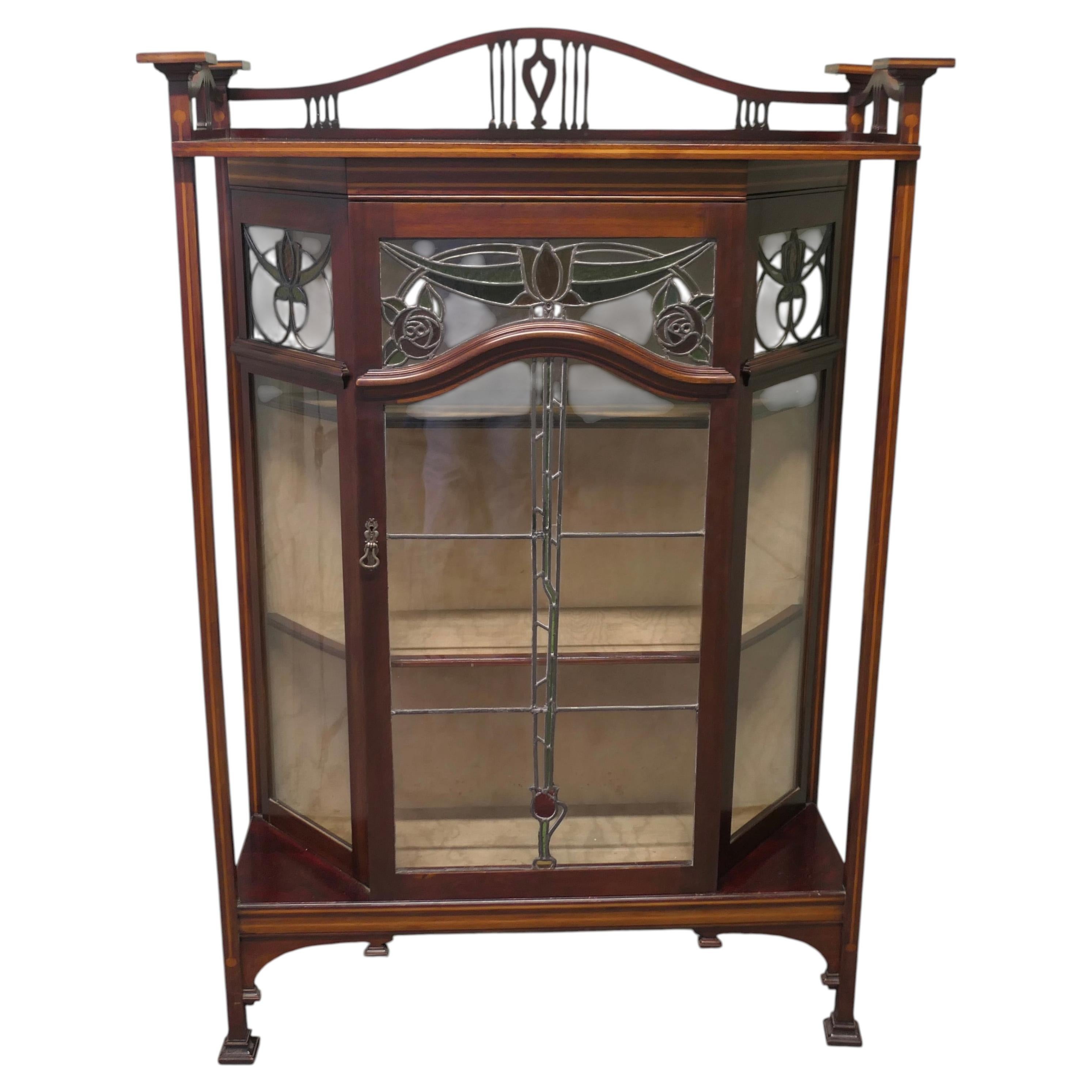 Art Nouveau Inlaid Display Cabinet from a design by Shapland and Petter For Sale