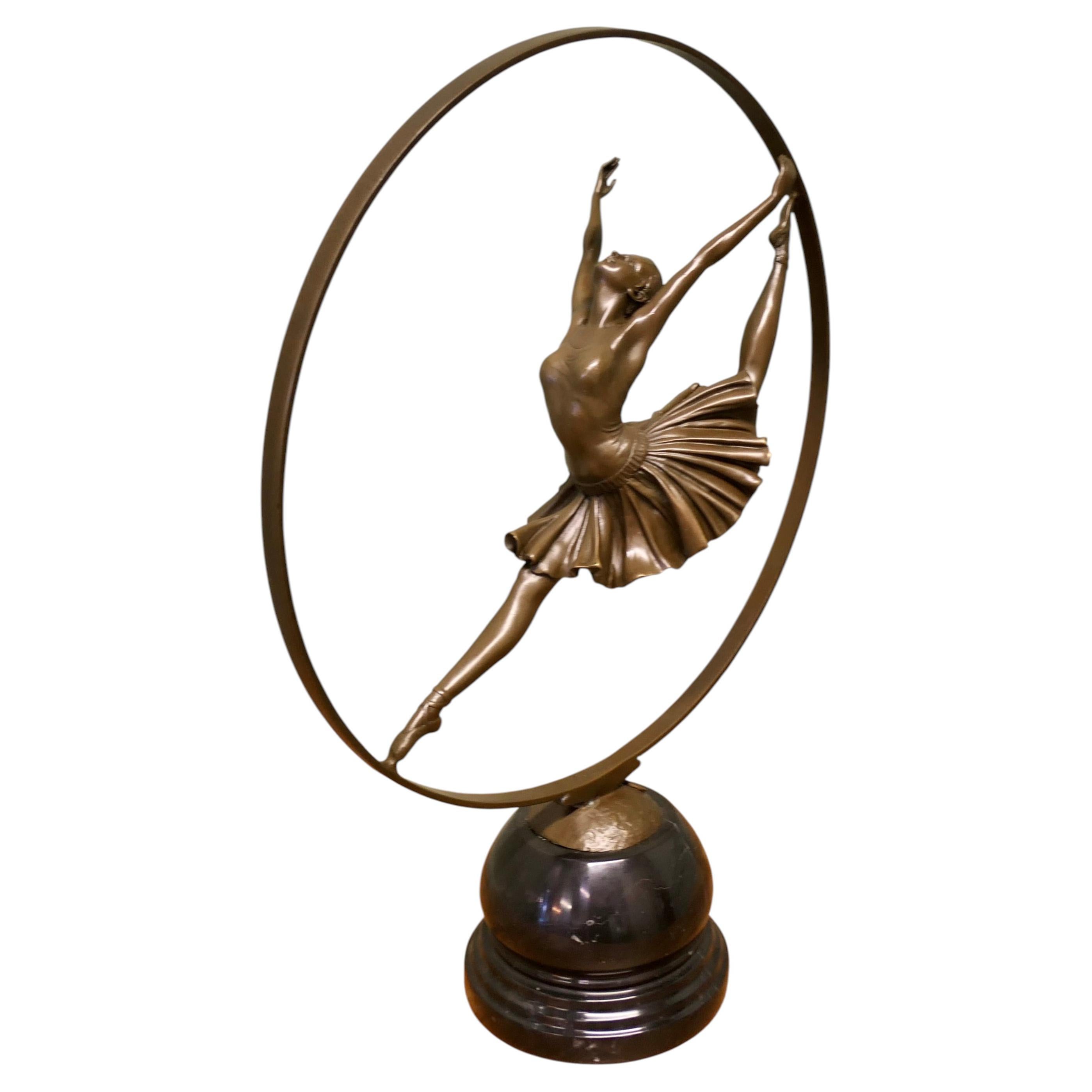 Art Deco Bronze Ballerina signed “La Danseuse” by Pierre Collinet Signed Bronze For Sale