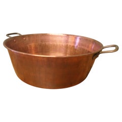 Gran cazo de mermelada de cobre de doble asa del siglo XIX