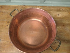 Gran cazo de mermelada de cobre de doble asa del siglo XIX