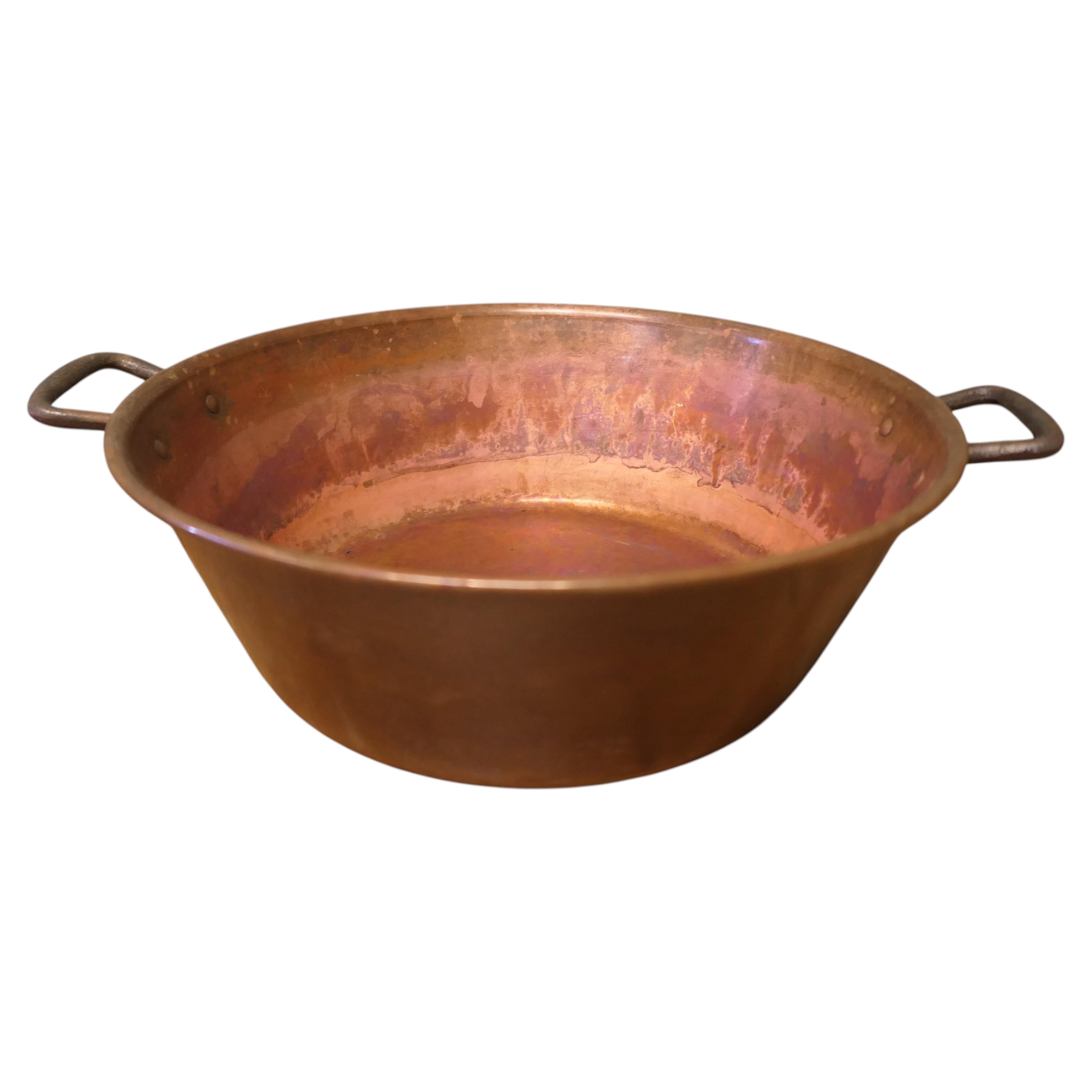 Large 19th Century Double Handled Copper Preserving Pan For Sale