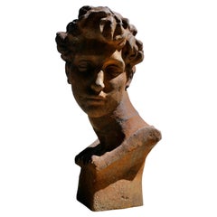 Weathered Cast Iron Bust of Michelangelo's David