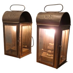Pair of Brass Carriage Lamps, Large Wall Hanging Lanterns This is a large pair