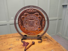 Hand Hammered Basque Copper and Iron Table Gong The copper Gong is suspended i