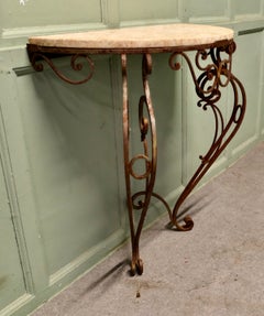 Rustic French Wrought Iron Marble Console or Hall Table