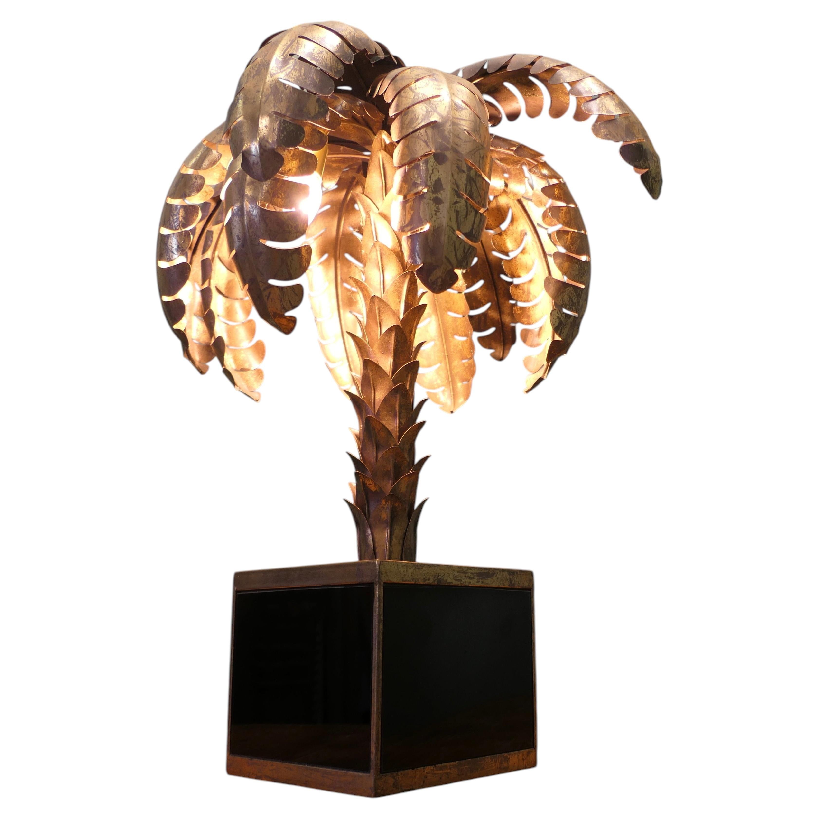 French Palm Tree Tole Ware Lamp from Maison Jansen This stunning Vintage piece For Sale