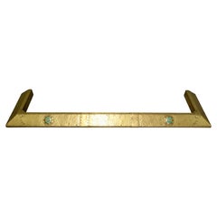 Antique Arts and Crafts Brass Fender, Green Enamel Cabochon