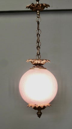 Charming French Art Deco Glass Globe Hanging Pendant Light