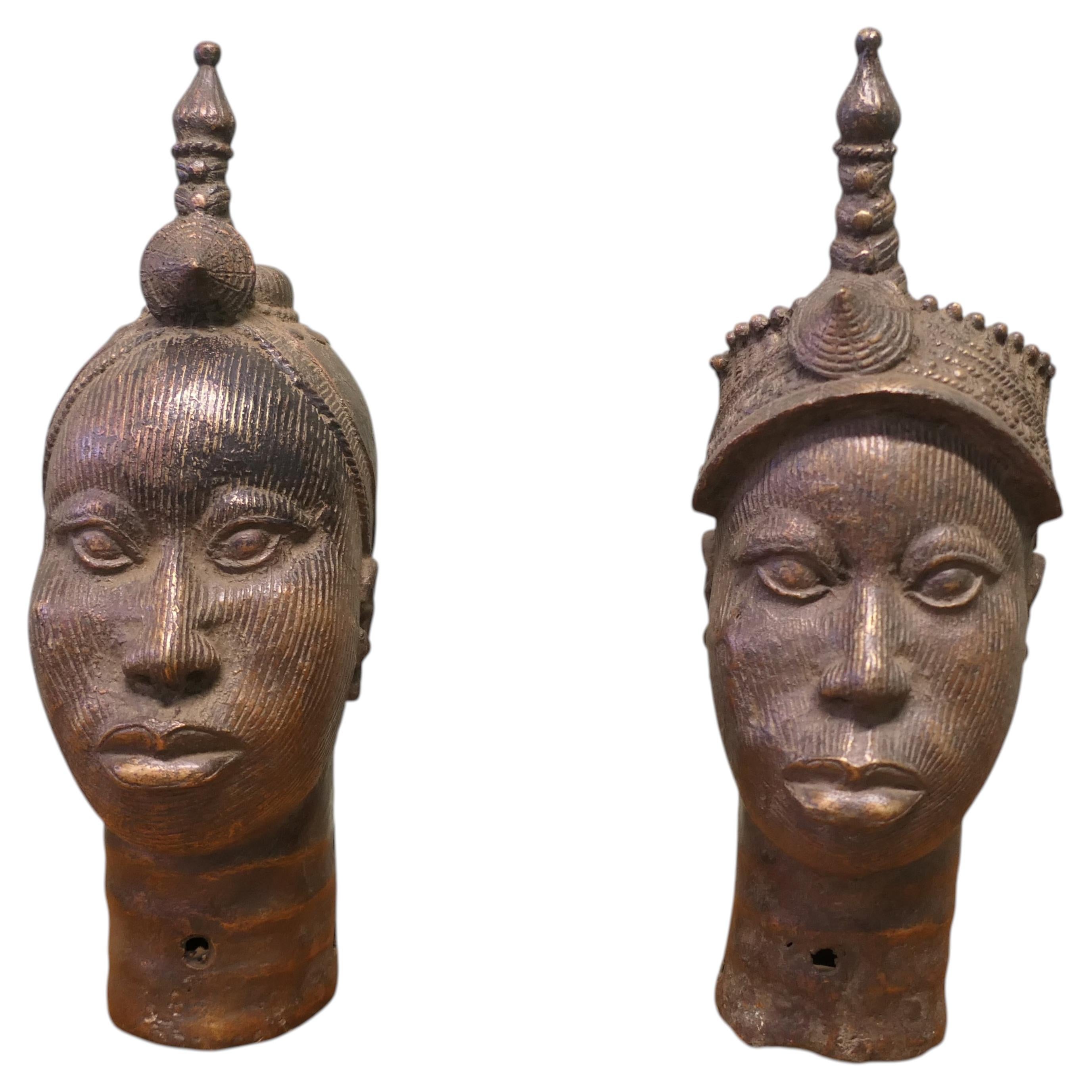 2 Beautiful Benin Bronze Heads Lost-wax Casting These are beautiful large piece For Sale