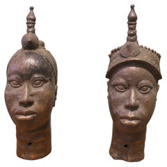 2 Beautiful Benin Bronze Heads Lost-wax Casting These are beautiful large piece