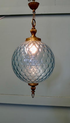 Large French Pale Blue Dimple Pendant Globe Light