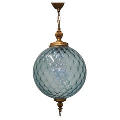 Large French Pale Blue Dimple Pendant Globe Light