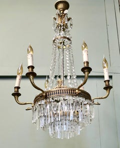 A Large 6 Branch French Empire Tent and Waterfall Chandelier