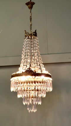 Large French Empire Style Crystal Waterfall Chandelier
