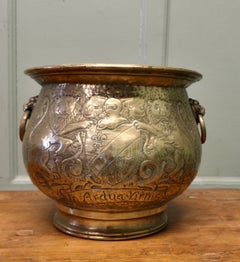 19th Century Gothic Brass Jardiniere with Shields This is a very old piece