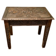 Gothic Style Carved Oak Side Table This is a good solid table