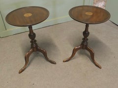 A Pair of Tripod Wine Tables with Decorative Inlay