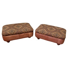 A Pair of Large Leather Carpet Stools or Pouffes